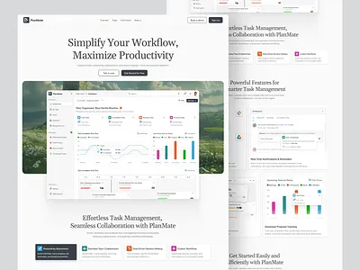 PlanMate - Task Management Landing Page bento grid card clean design product design project management project manager saas task task management tool ui uidesign uiux uiuxdesign ux uxdesign web app web design website