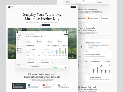 PlanMate - Task Management Landing Page bento grid card clean design product design project management project manager saas task task management tool ui uidesign uiux uiuxdesign ux uxdesign web app web design website