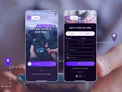 Splash Screen, Onboarding, Login & Register App animation app design get started location sharing app login mobile mobile app mobile design onboarding onboarding screen register sign in sign up splash screen ui ui ux design uiux welcome welcome screen