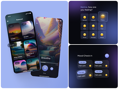 Meditation AI Assistant calm health app design health journal healthcare ios iphone app meditation meditation app medtech mental health mindfulness mobile app mood tracker motivation online meditation relax self care selfcare therapy wellness