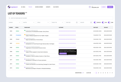 UI design: B2B Table of Tenders b2b data table design interface saas table ui