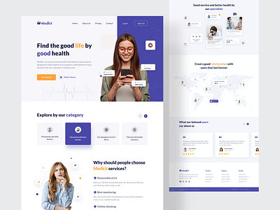 Medkit Landing Page Exploration 2021 clean clean ui color colorful creative gradient home page lab landing page medical medicine medkit minimal popular design ui ux web web design website