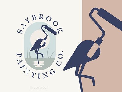 Saybrook Paint Co. Logo badge bird birds coastal crane crest graphic design heron lake logo logo design logos nature paint painter painting pond roller stain type design