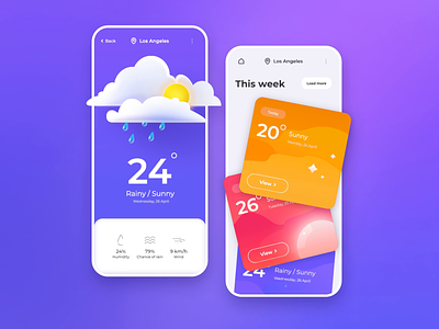 Mobile | Weather forecaster animated animation app design desire agency figma forecast graphic design illustrator mobile mobile app mobile ui motion motion design motion graphics ui user interface violet weather weather forecast