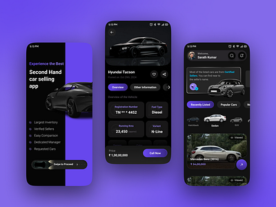 Second-Hand Car Buying Application app app design application design buying application car car app car application cars clean design dark theme design minimal mobile mobile design modern modern app ui second hand car buying app ui ux