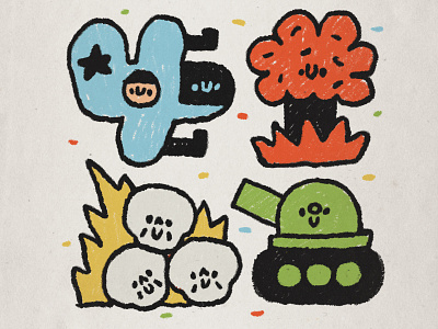 War bang bomb cartoon childrens cute design doodle fire fly fun illustration japanese kawaii nuclear bomb russia skull tank ukraine war