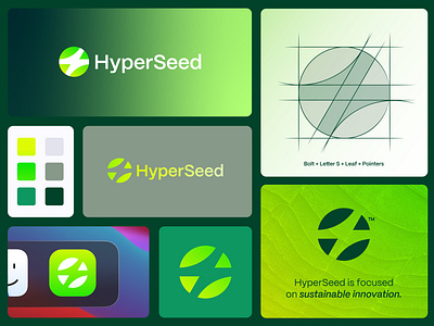 HyperSeed - Logo Design ai bento grid bolt brand visual branding energy freelance logo design hyper jeroen van eerden leaf letter s logo logo grid nature negative space logo organic seed spark storytelling ui