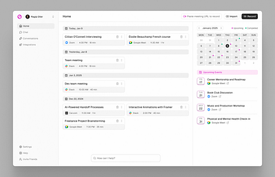 AI note-taker - Web App Design ai ai note taker calendar calendar app calendar design dashboard dashboard ui note note app product design product ui saas