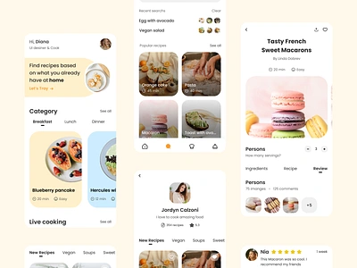 Food Recipe UI app breakfast buy cooking design dinner food live lunch onboarding recipe sweet ui user ux vega