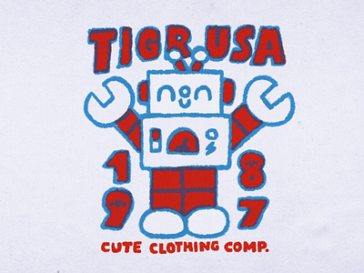 Tigr usa print cartoon cute design doodle fun illustration japanese kawaii print robot tigr usa