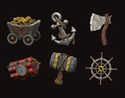 Pirate 3d illustrations 💥 3d illustrations anchor axe pirate ship wheel time bomb