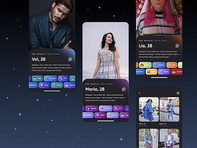 Dating App with interests for straight & lgbtq+ 🏳️‍🌈 app chips dark theme dating feed filter gender neutral gradients interests lgbt lgbtq love mobile music photoshop profile social network swipe tinder uxui