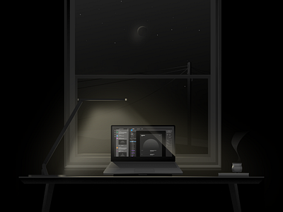 Night version crop desk figma illustration laptop light personal quiet vector wfh