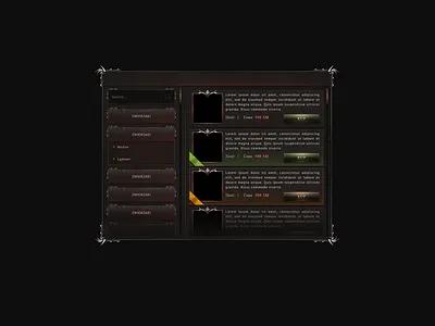 ItemShop Screen Design dark design game graphic design metin2 rpg ui uiux web