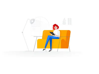 Google 'Skillshop' Landing page banner illustration blue character couch google gradient grey illustration learner line modernist mum orange product red relaxing simple tech vector woman yellow