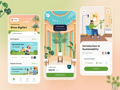 Agriculture Courses Mobile App agriculture app application course farm flower garden home hothouse icon illustration learn mobile orely park people plant pricing ui design ux design