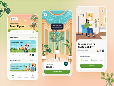 Agriculture Courses Mobile App agriculture app application course farm flower garden home hothouse icon illustration learn mobile orely park people plant pricing ui design ux design