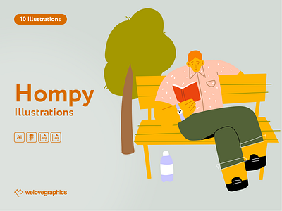 Hompy Illustrations app cooking figma gaming homework illustration illustrations illustrator lifestyle pack vector walk watch tv website
