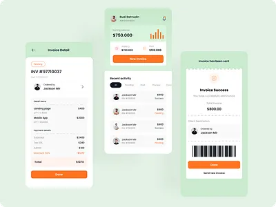 TrackUp - tracking Invoice App | sunnyday app app design business card clean design invoice invoicing management mobile mobileapps money office orange ticket ui uichart ux white work