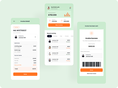 TrackUp - tracking Invoice App | sunnyday app app design business card clean design invoice invoicing management mobile mobileapps money office orange ticket ui uichart ux white work