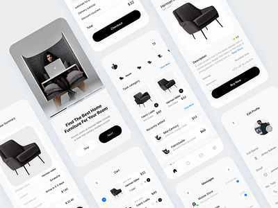 Kursiku - Online shop animation arm chair chair chairs clean design clear design system furniture app homescreen login marketplace minimalist mobile mobile app online shop store ui ui kit