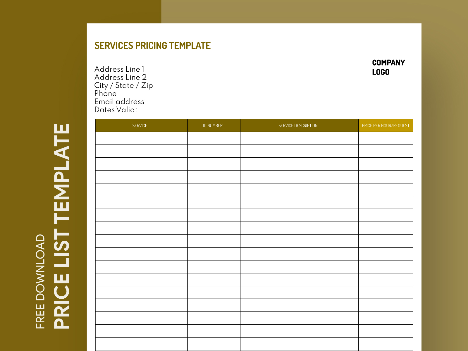 price list template free download