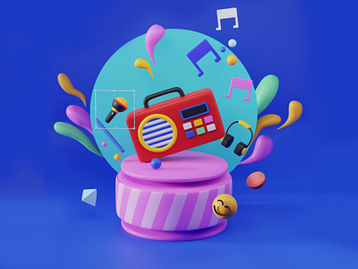 3D Visual For Music Product 3d 3d design 3d device 3d icon 3d illustration 3d microphone 3d radio 3d scene 3d scene design 3dmusic pikkovia