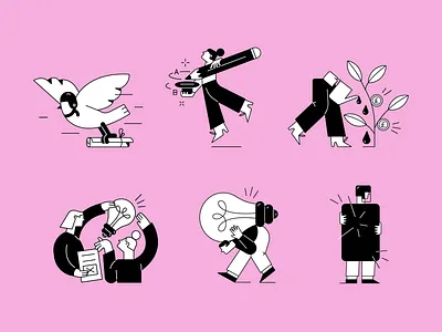 Spot illustrations black and white brand illustrations business character character design creativity drawing geometry growth idea illustration illustration 2d minimal art minimal illustration minimalism plant spot illustrations team vector vector art