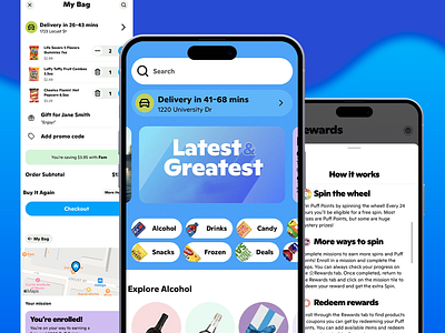 Food Delivery App blue theme candies delivery checkout convenience delivery app drinks fast food ordering frozen grocery grocery store mobile app online shopping rewards shopping snack delivery ui ui design user interface uxui