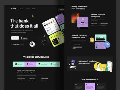 Fintech website home page: landing page Design bank banking designer finance fintech home home page homepage landing landing page landingpage payment platform product design uikit web design web page web site webpage website