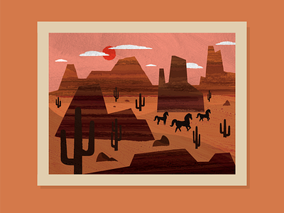 peaceful easy feeling🏜🚌🧳🌞 arizona cactus cactuses desert desert illustration flat horse illustration peaceful retro summer summertime sun texture texture illustration travel utah vacation western