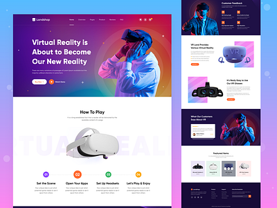 Landshop - VR/Virtual Reality Glasses Website Landing Page augmented reality branding console gaming glass homepage landing page online store product details product landing page shop store virtual reality virtual reality glasses virtual reality headset vr vr system web design web ui website