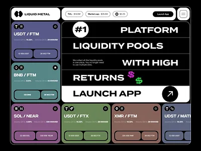 Platform Crypto Liquidity Pools blockchain business clean corporate crypto crypto wallet crypto website cryptocurrency dark defi exchange fintech homepage investment landin modern property trading wallet website