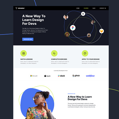 Landing Page - Made with Figma Plugins 3 icons benefits blue course education features figma homepage landing page learning lime green logos plugins