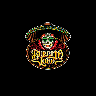 Burrito Loco Mexican food truck logo proposal brand design brand identity branding calavera character chili graphic design illustration logo logo design logodesign mexican mexican food rose skull skull logo sombrero sugar skull sugarskull vector