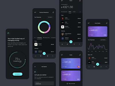 Expense Management Concept App Screens app bank clean currency dark design expense expense management interface management mobile modern money save money ui ux