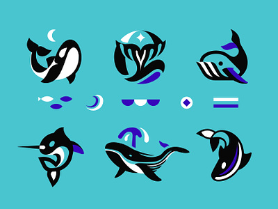 COLLECTION - WHALE blue branding design icon identity illustration logo marks ocean orca sea symbol ui vector wave whale