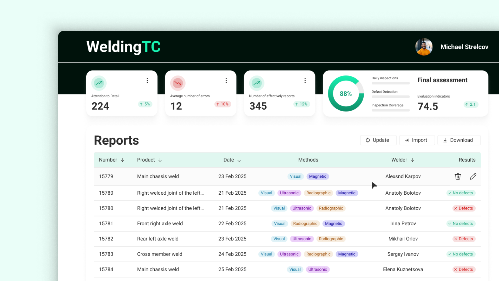 WeldingTrackingComputing: Smart Welding Management UI controll table ui ux welding