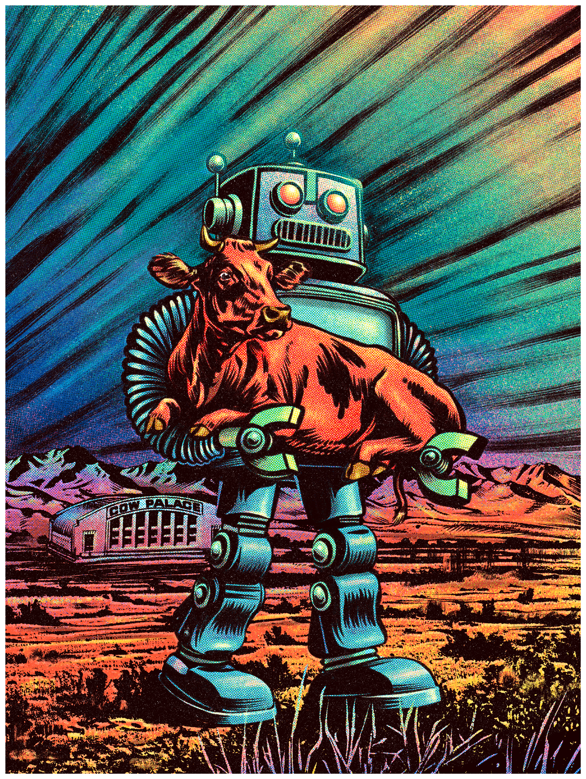 Bobert 70s 80s animal colourful comic comic style futuristic gradient halftones neo retro poster psychedelic retro robot spooky surreal vintage