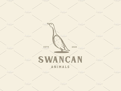 swan or goose engraved vintage logo