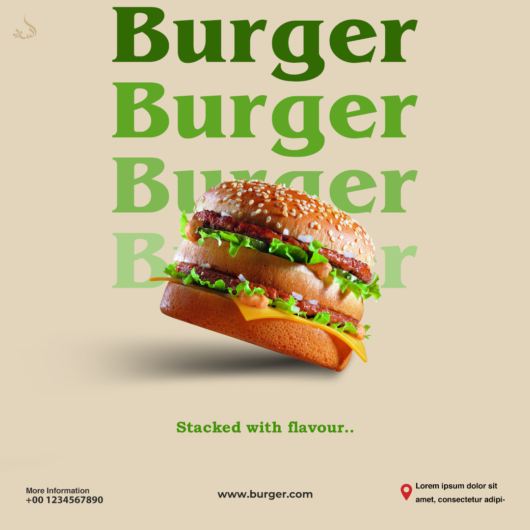 🔥 Stacked with Flavour! 🍔✨ adobe photoshop advertisement banner branding burger design graphic design poster product manipulation social media post typography