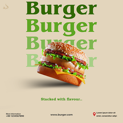 🔥 Stacked with Flavour! 🍔✨ adobe photoshop advertisement banner branding burger design graphic design poster product manipulation social media post typography