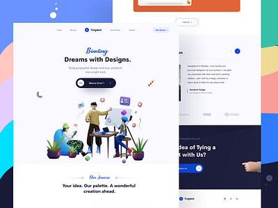 Designknot website 3d case studies clean dashboard design designer designknot gradient illustrations ios landing page minimal mockup services testimonial ui ui design ux web