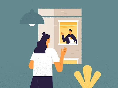 Hello 2d apartment flat design friend illustration neighbours people quarantine social stay home vector window