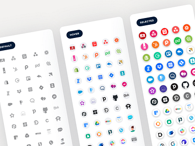 Front's integration switcher 🕹 app colors design system front frontapp icons inbox integrations logos platform plugins product design shared inbox system