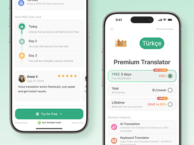 Paywall AppStore screens for Translation app app branding design duolingo ios language learning languege mobile paywall subscription translate translator ui