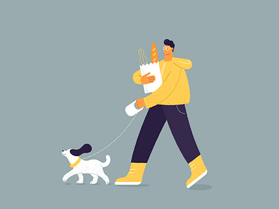 Morning walk 2d bread dog flat design illustration male man morning walk people pet vector walking