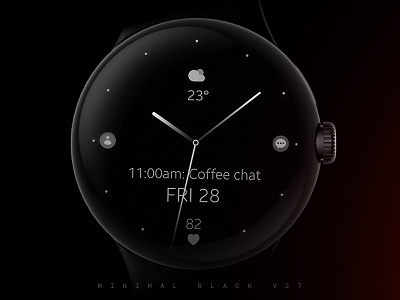 Minimal Black v27 – Sleek & Modern Analog Watch Face for Wear OS black elegant fitness google graphic design gray grey gym informative minimal minimalist modern samsung simple smartwatch technology ui ux watch watch face wear os