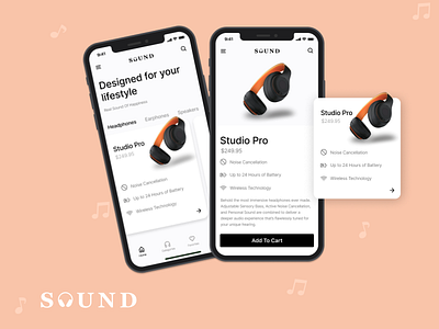 Sound App Concept app digital ecommerce electronic happiness headphone music shop shopping sound uidesign white