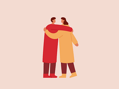 Hugs cartoon characters couple embrace flat design friends hugging hugs illustration in love lovers people red simple vector yellow